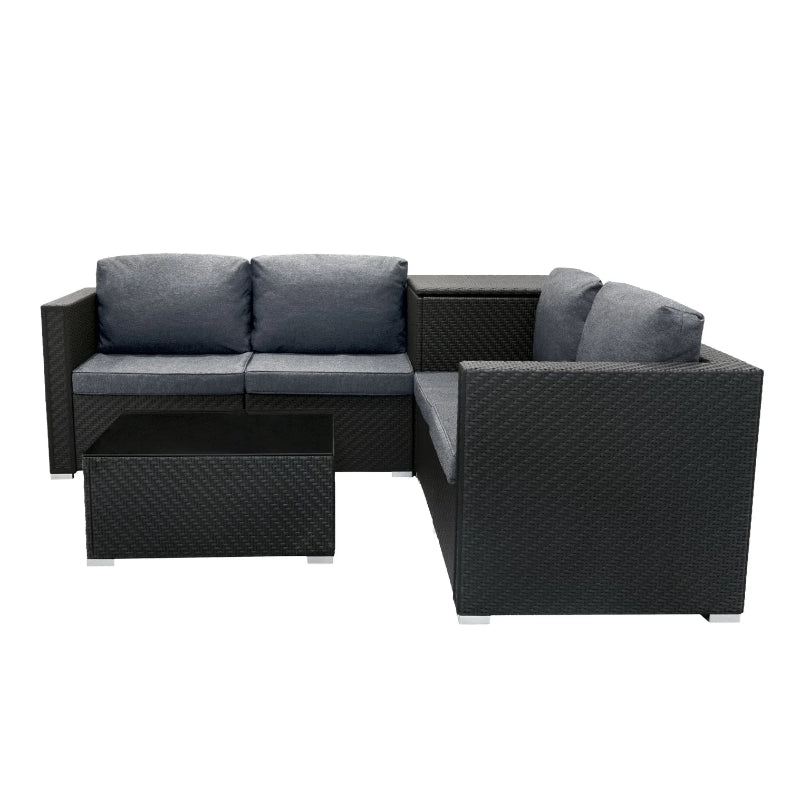 Black Rattan Modular 6-Piece Furniture Set with 996L Storage Box