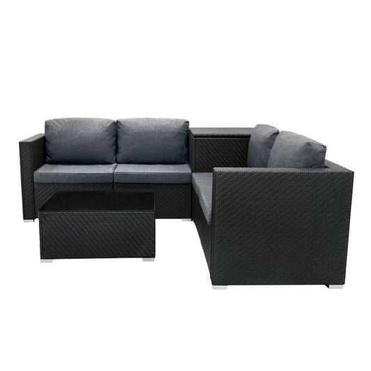 Black Rattan Modular 6-Piece Furniture Set with 996L Storage Box