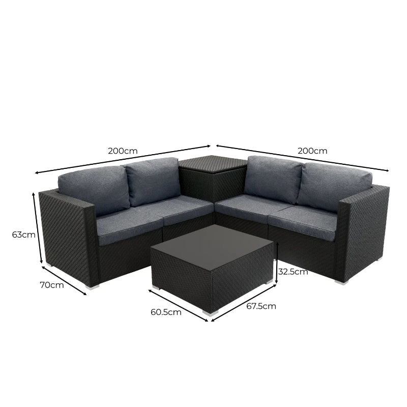 Black Rattan Modular 6-Piece Furniture Set with 996L Storage Box
