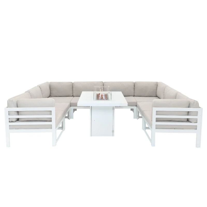 White Modular Garden Furniture Set with Fire Pit