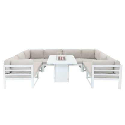 White Modular Garden Furniture Set with Fire Pit