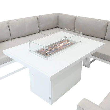 White Modular Garden Furniture Set with Fire Pit