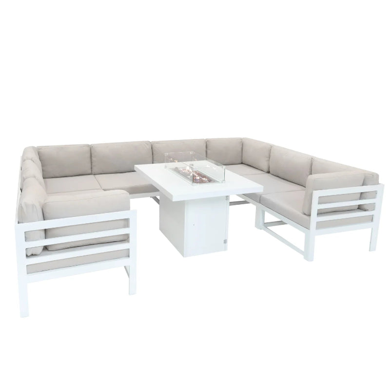 White Modular Garden Furniture Set with Fire Pit