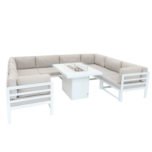 White Modular Garden Furniture Set with Fire Pit
