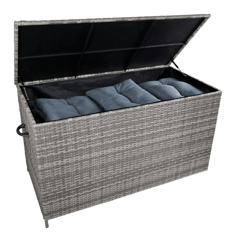 Weatherproof 582L Grey Rattan Storage Chest for Cushions
